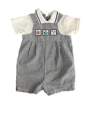 VTG 90s All Mine Baby Golf Romper 6-9M Gingham Shortall One Piece Outfit Taiwan